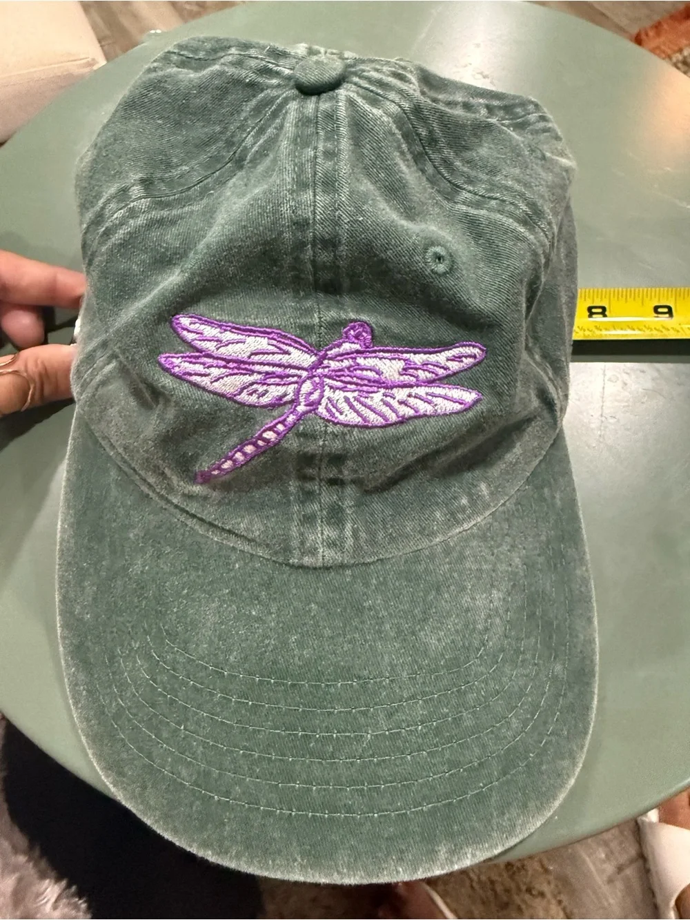 Embroidered Dragonfly NJ Cape May Baseball Cap - Forest Green with Purple Accent